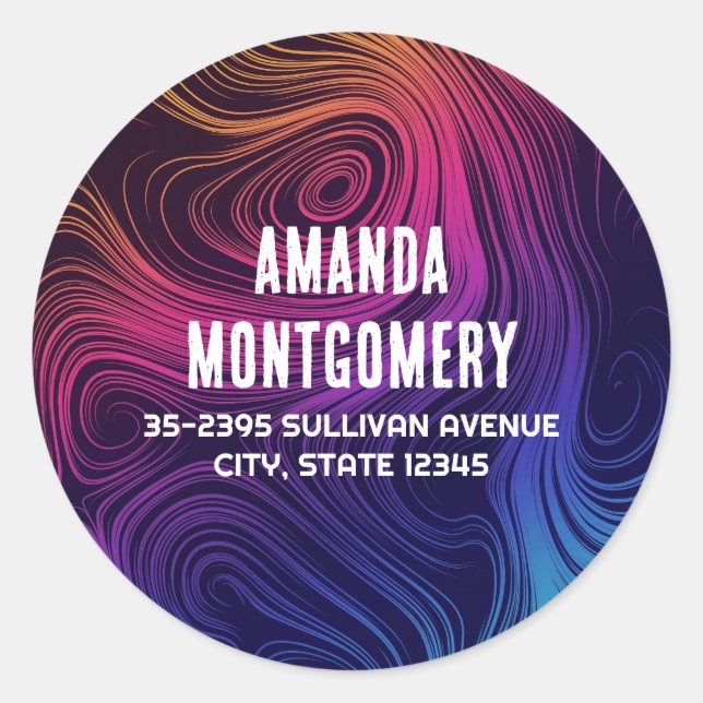 Groovy Abstract Swirls and Circles Cool Address Classic Round Sticker (Front)