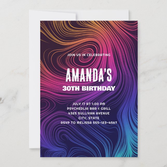 Groovy Abstract Swirls and Circles Cool Birthday Invitation (Front)