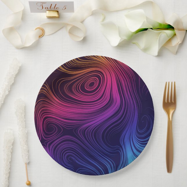 Groovy Abstract Swirls and Circles Cool Paper Plate (Wedding)