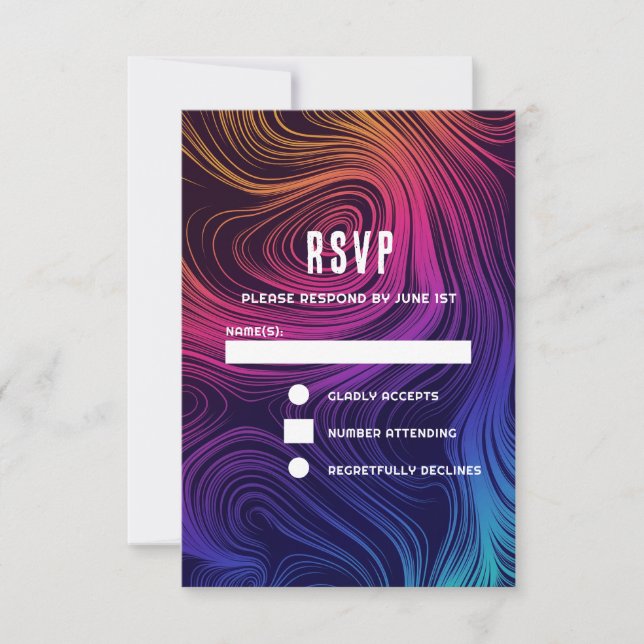 Groovy Abstract Swirls and Circles Cool Wedding RSVP Card (Front)