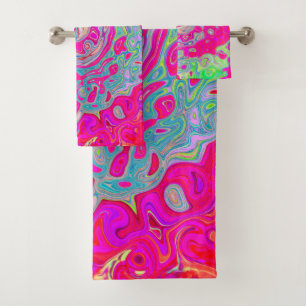 Groovy Abstract Teal Blue and Red Swirl Bath Towel Set
