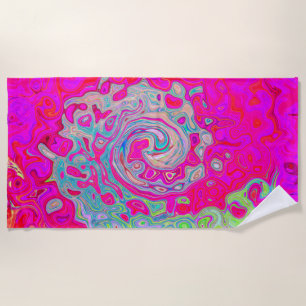 Groovy Abstract Teal Blue and Red Swirl Beach Towel