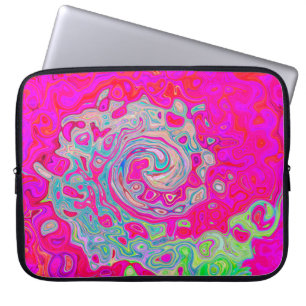 Groovy Abstract Teal Blue and Red Swirl Laptop Sleeve
