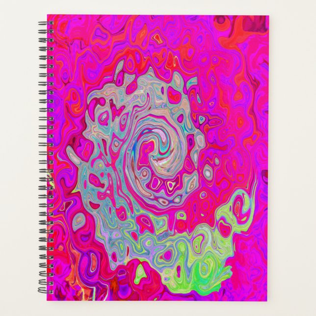 Groovy Abstract Teal Blue and Red Swirl Planner (Front)