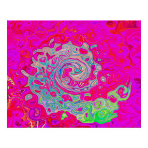 Groovy Abstract Teal Blue and Red Swirl Poster