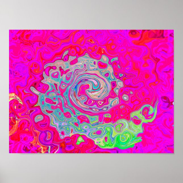 Groovy Abstract Teal Blue and Red Swirl Poster (Front)