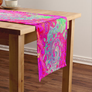 Groovy Abstract Teal Blue and Red Swirl Short Table Runner