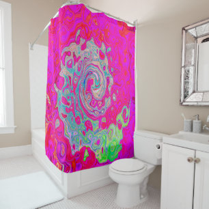 Groovy Abstract Teal Blue and Red Swirl Shower Curtain