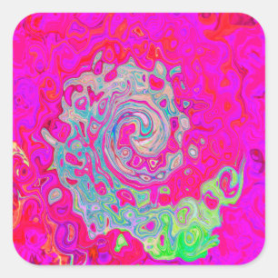 Groovy Abstract Teal Blue and Red Swirl Square Sticker
