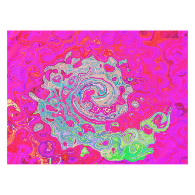 Groovy Abstract Teal Blue and Red Swirl Tablecloth (Front (Horizontal))