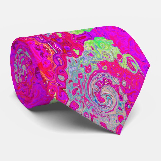 Groovy Abstract Teal Blue and Red Swirl Tie (Rolled)
