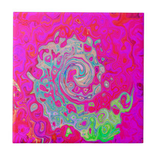 Groovy Abstract Teal Blue and Red Swirl Tile