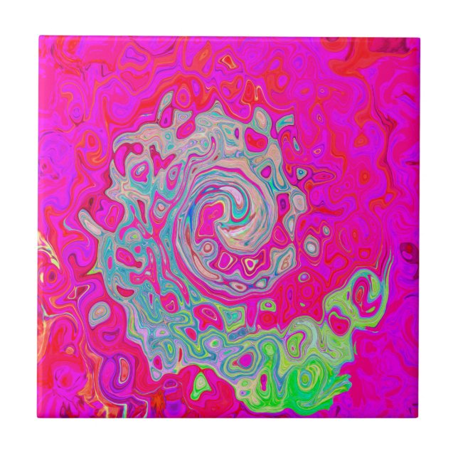 Groovy Abstract Teal Blue and Red Swirl Tile (Front)