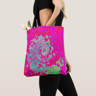 Groovy Abstract Teal Blue and Red Swirl Tote Bag
