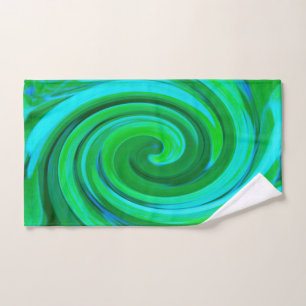 Groovy Abstract Turquoise Liquid Swirl Painting Hand Towel