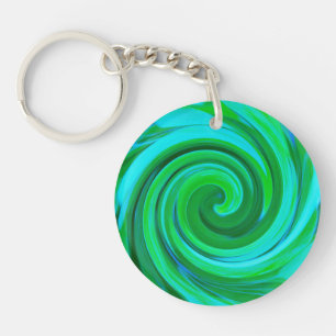 Groovy Abstract Turquoise Liquid Swirl Painting Key Ring