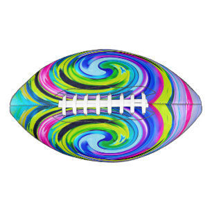 Groovy Abstract Yellow and Navy Blue Swirl American Football