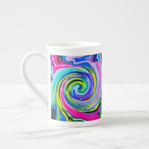 Groovy Abstract Yellow and Navy Blue Swirl Bone China Mug