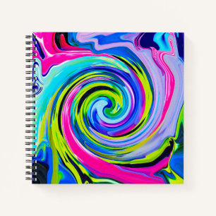 Groovy Abstract Yellow and Navy Blue Swirl Notebook