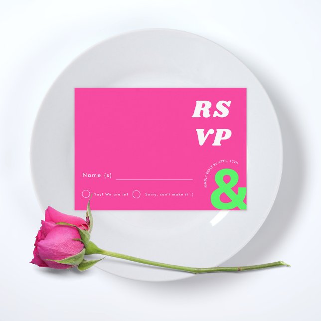 Groovy Ampersand Retro Hot Pink Wedding RSVP Card (Creator Uploaded)