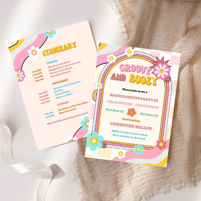 Groovy and Boozy Bachelorette Weekend Itinerary Invitation (Creator Uploaded)