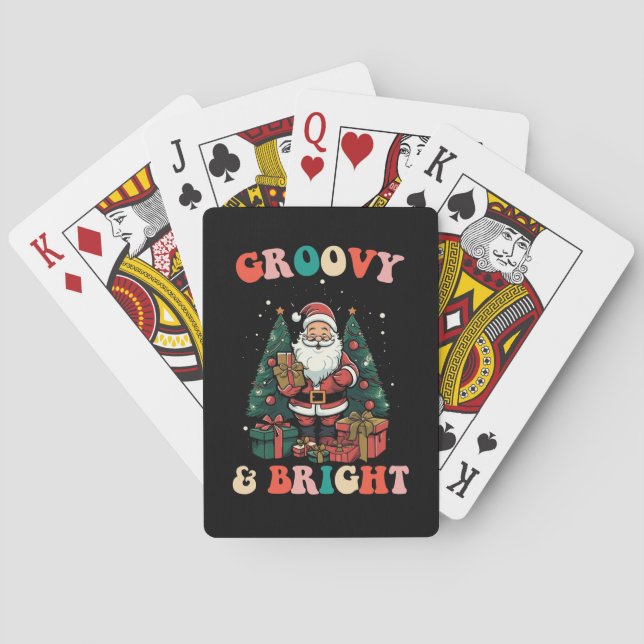 Groovy And Bright Christmas Santa Holiday Retro Playing Cards (Back)