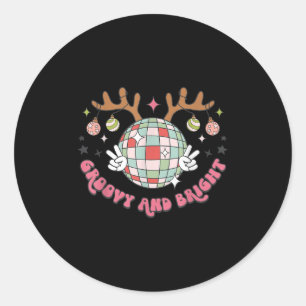 Groovy And Bright Merry Christmas Disco Ball Reind Classic Round Sticker