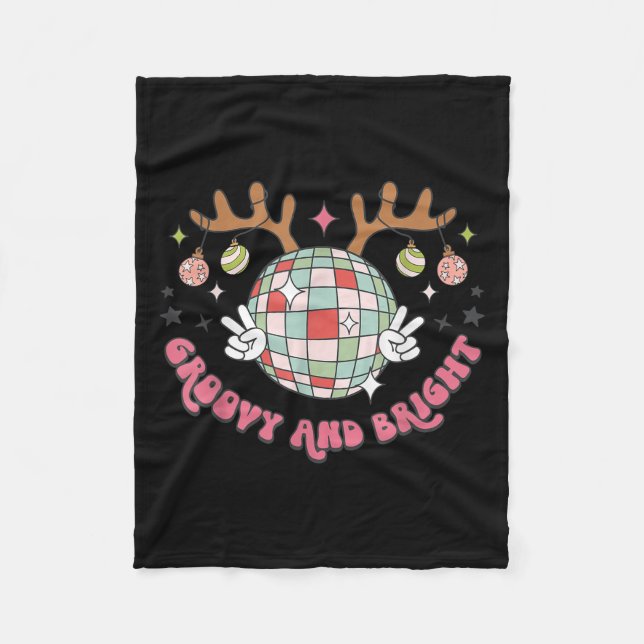Groovy And Bright Merry Christmas Disco Ball Reind Fleece Blanket (Front)