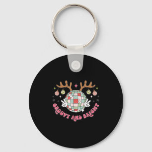 Groovy And Bright Merry Christmas Disco Ball Reind Key Ring