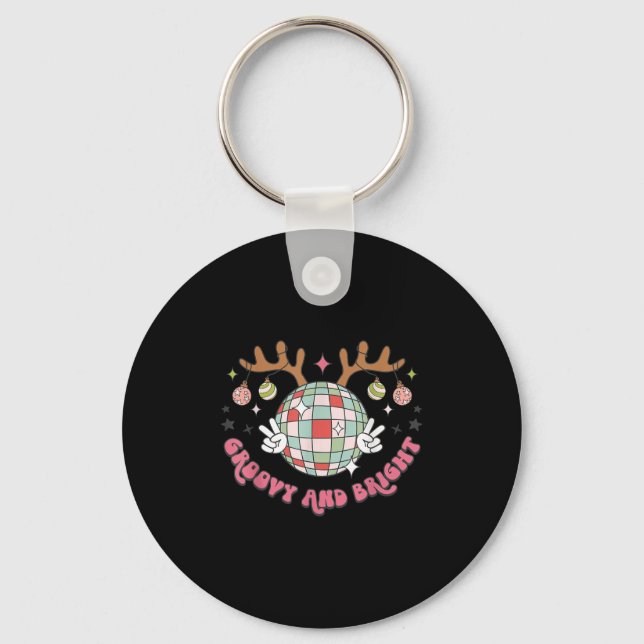 Groovy And Bright Merry Christmas Disco Ball Reind Key Ring (Front)