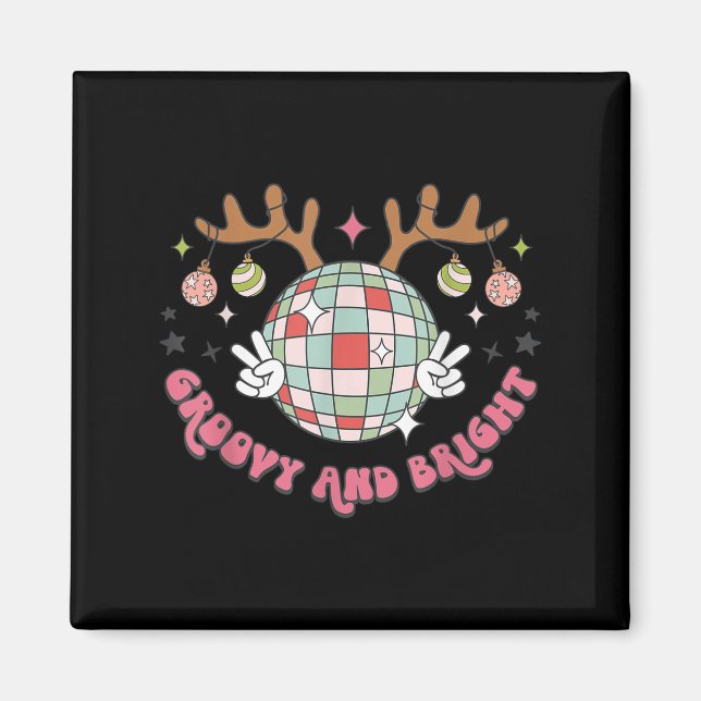 Groovy And Bright Merry Christmas Disco Ball Reind Magnet (Front)