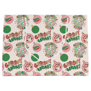 Groovy and Bright Pink and Green Retro Holiday Large Gift Bag