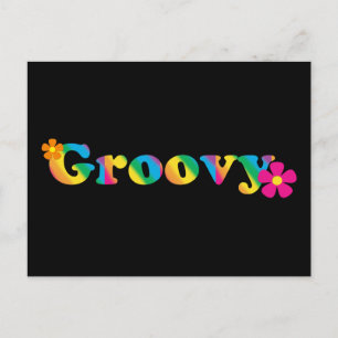 Groovy and Flowers Bright Colours 60s Hippie Desig Postcard