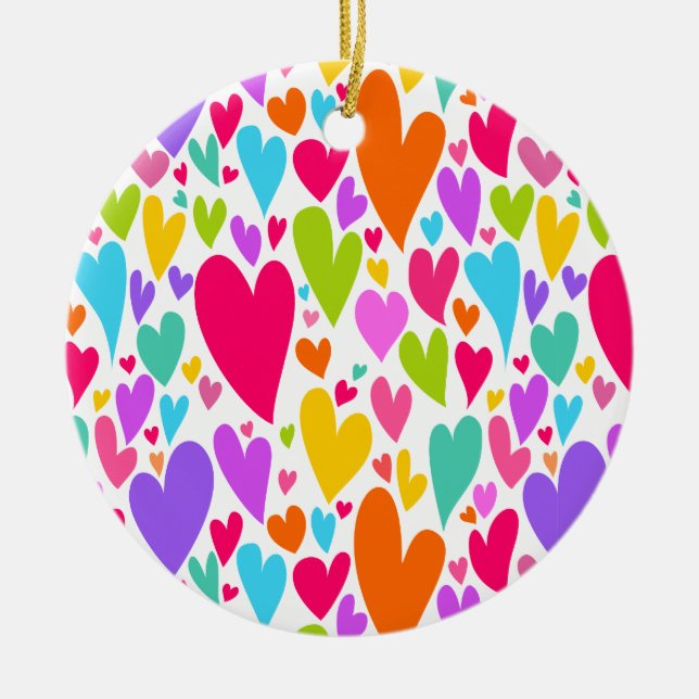 Groovy and Romantic Colourful Hearts Valentine Ceramic Tree Decoration (Front)