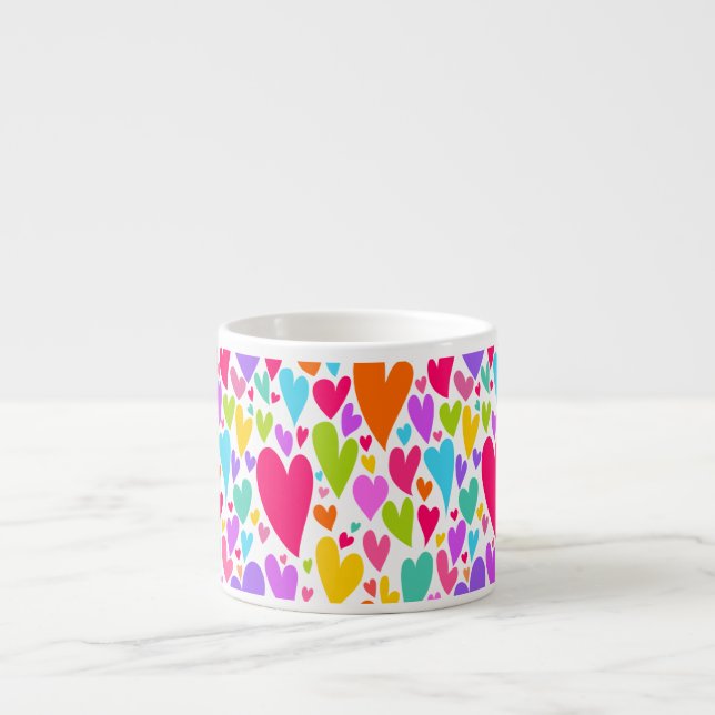 Groovy and Romantic Colourful Hearts Valentine Espresso Cup (Front)