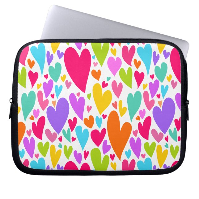 Groovy and Romantic Colourful Hearts Valentine Laptop Sleeve (Front)