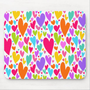 Groovy and Romantic Colourful Hearts Valentine Mouse Mat