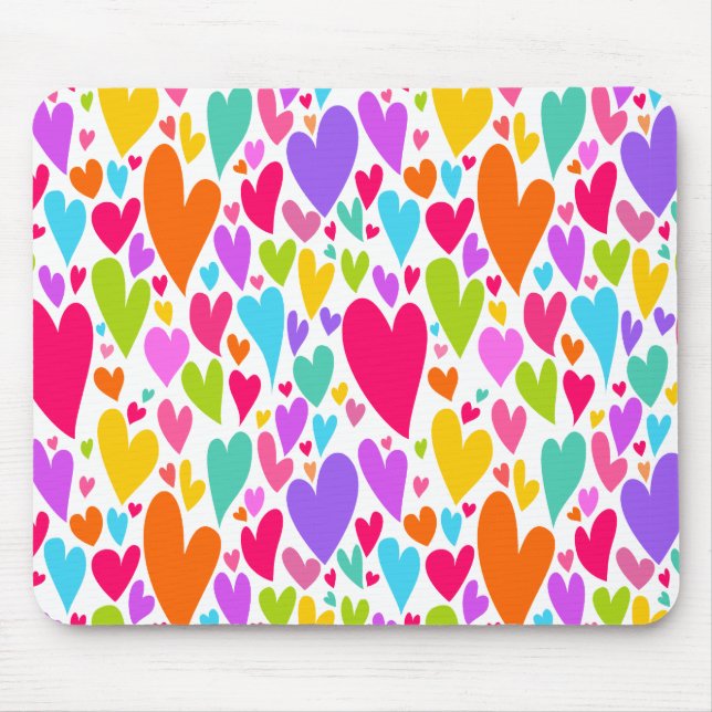 Groovy and Romantic Colourful Hearts Valentine Mouse Mat (Front)