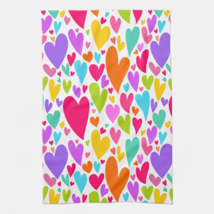 Groovy and Romantic Colourful Hearts Valentine Tea Towel