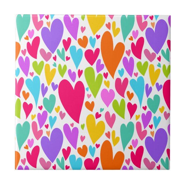 Groovy and Romantic Colourful Hearts Valentine Tile (Front)
