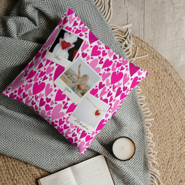 Groovy and Romantic Pink Hearts Valentine Photo  Cushion (Creator Uploaded)