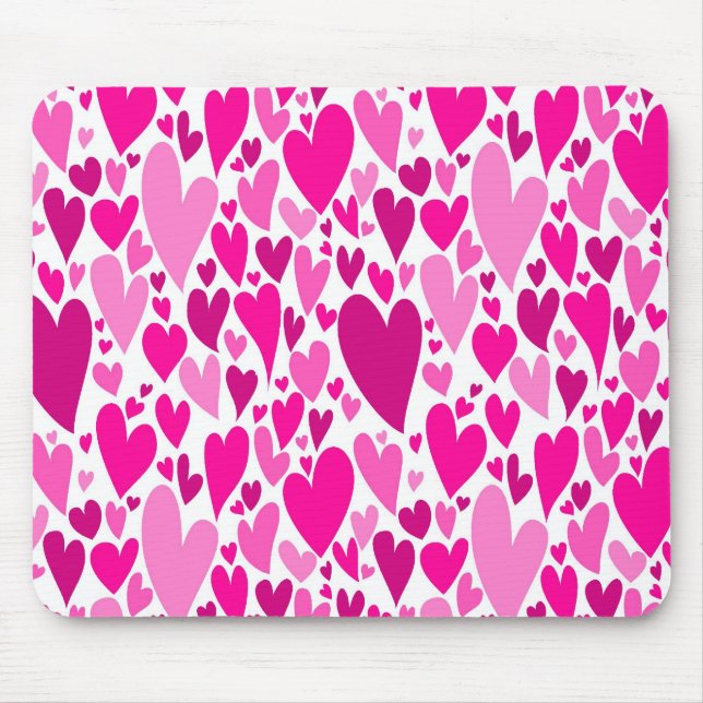 Groovy and Romantic Pink Hearts Valentine's Day Mouse Mat (Front)