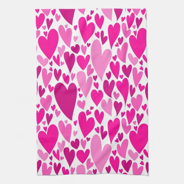 Groovy and Romantic Pink Hearts Valentine's Day Tea Towel (Vertical)