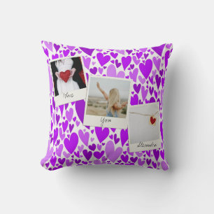 Groovy and Romantic Purple Hearts Valentine Photo  Cushion