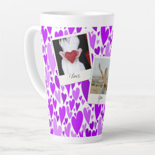 Groovy and Romantic Purple Hearts Valentine Photo  Latte Mug