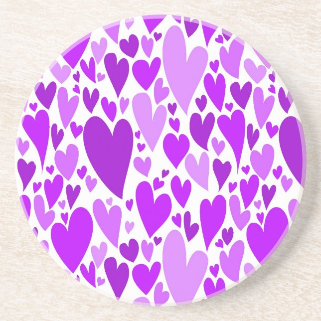 Groovy and Romantic Purple Hearts Valentine's Day Coaster (Front)