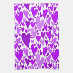 Groovy and Romantic Purple Hearts Valentine's Day Tea Towel