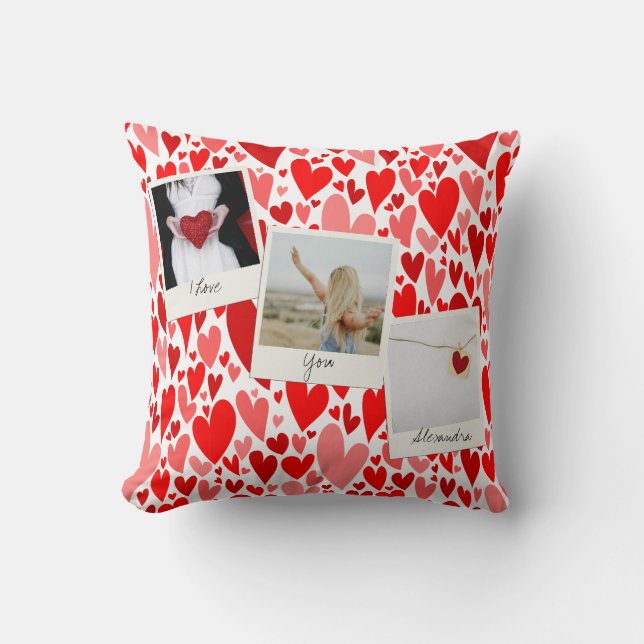 Groovy and Romantic Red Hearts Valentine Photo  Cushion (Front)