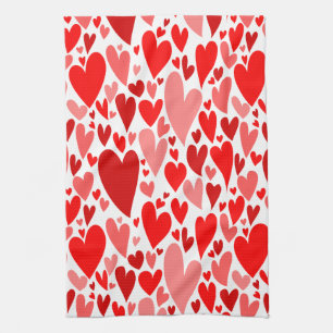 Groovy and Romantic Red Hearts Valentine's Day Tea Towel