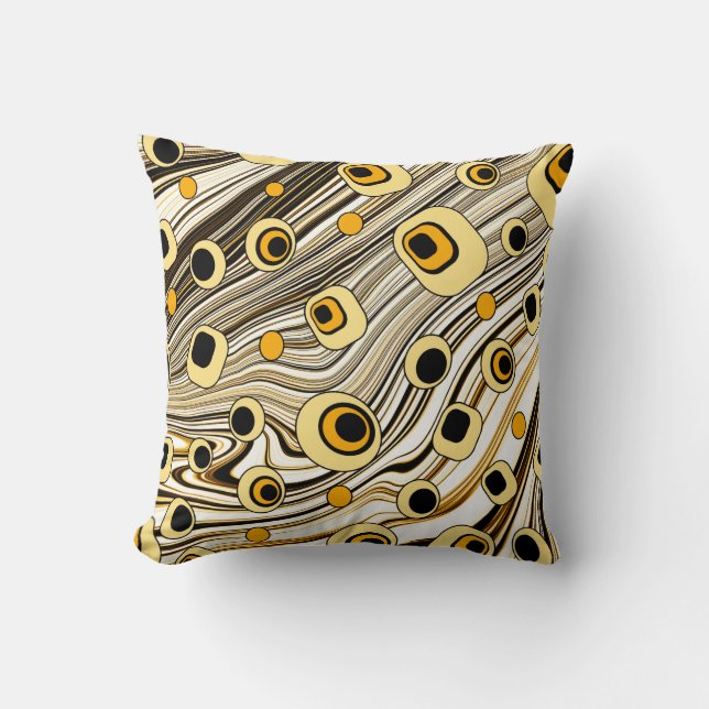 Groovy and Wavy Retro Style Black and Yellow   Cushion (Front)
